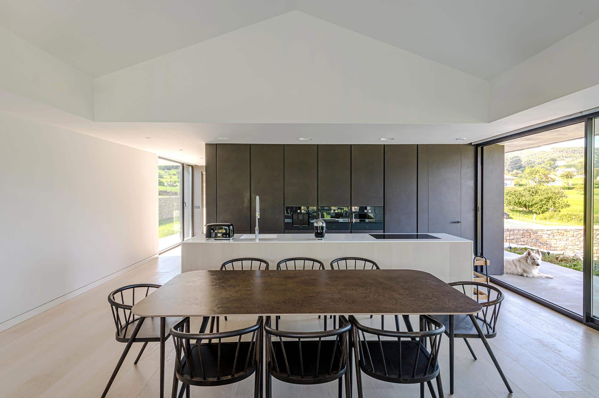 Minimal kitchen of luxury house designed by Moah Architects in Cantabria
