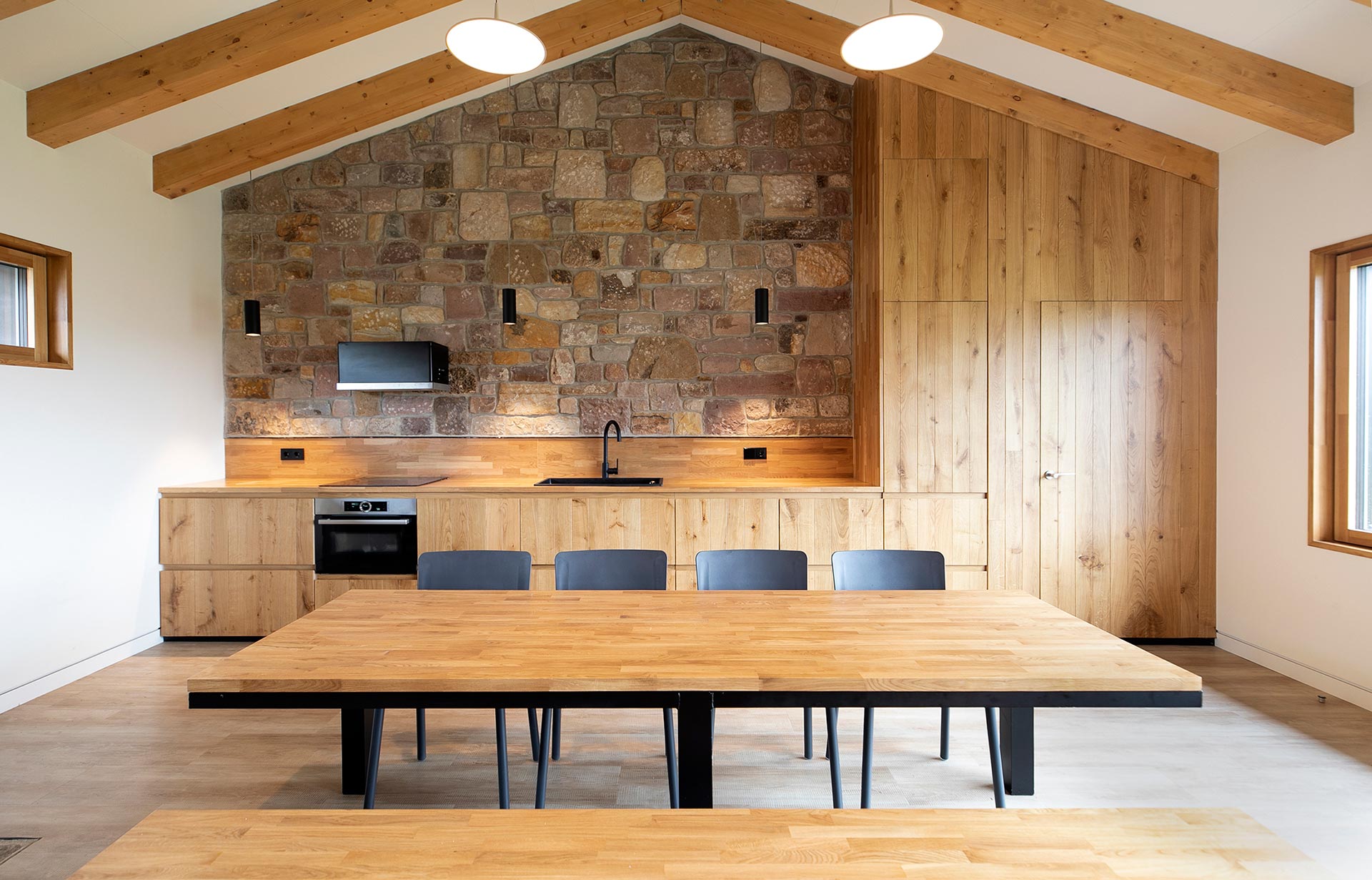 Kitchen of modern cottage in Proaño designed by Moah Architects in Cantabria
